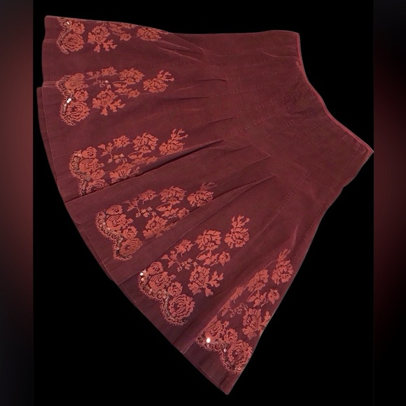 Promod Dresses & Skirts - M🌷Vintage Promod Burgundy Corduroy Midi Embroidered Sequins Skirt